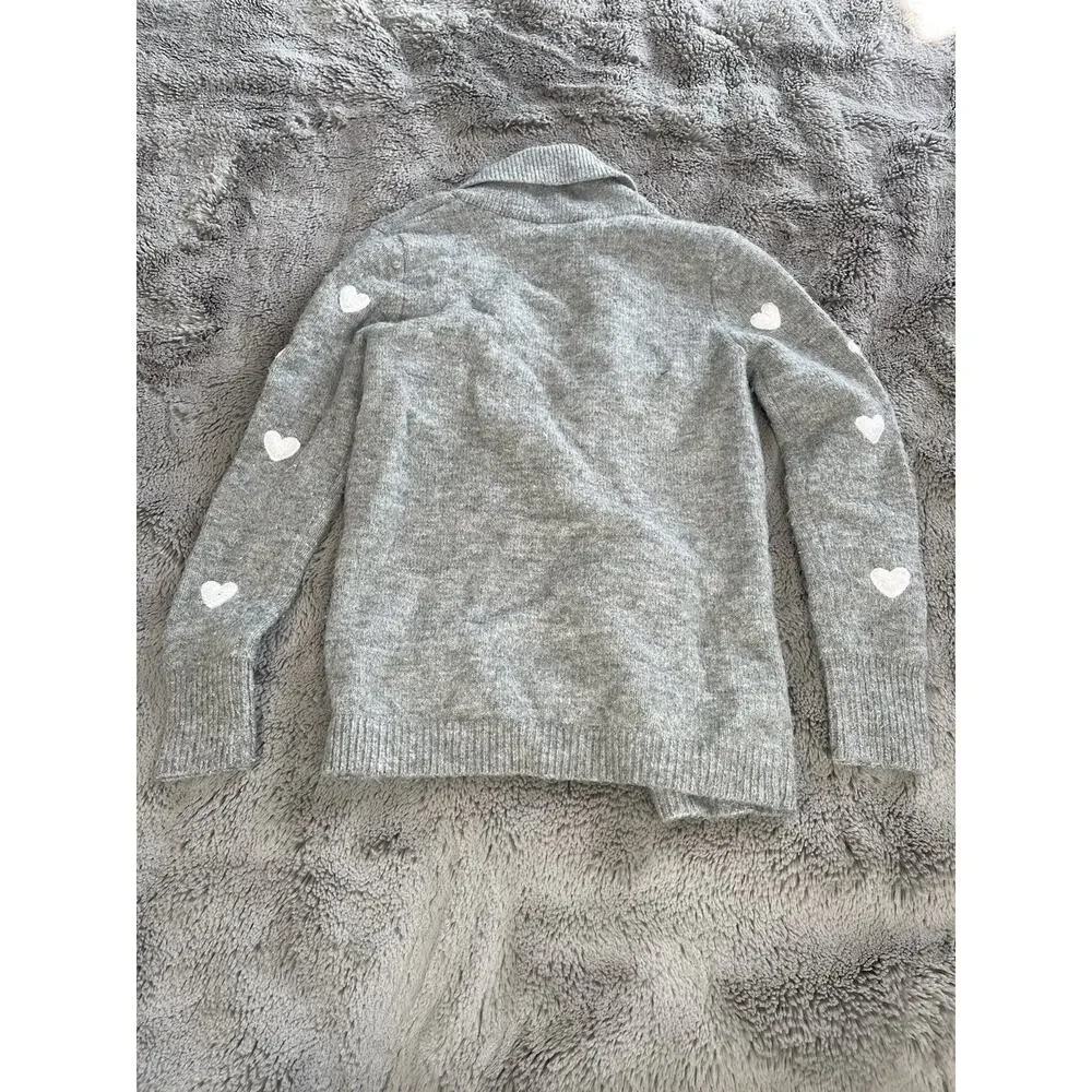 Cat & Jack Cardigan Sweater Girls Size Large 10-12 Open Gray Fleece Heart Dots